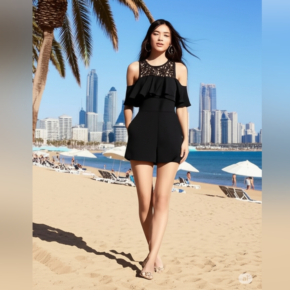 Express Cold Shoulder Lace Romper